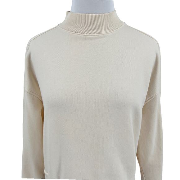 Everlane Womens The Track Organic Cotton Mock Neck Crop Sweatshirt in Cream - Picture 3 of 10